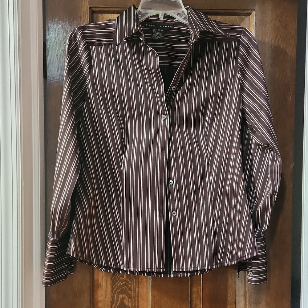 Yansi Fugel Chocolate and White Striped Shirt